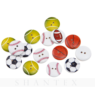 Colorful Cartoon Basketball Football Rugby Ball Printed Buttons Wooden Buckles