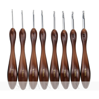 8pcs/set Acrylic Curved Aluminium Metal Crochet Hook Brown Knitting Needles Weaving Pins DIY Crafts Brown 